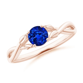5mm AAAA Nature Inspired Blue Sapphire Crossover Ring with Leaf Motifs in Rose Gold