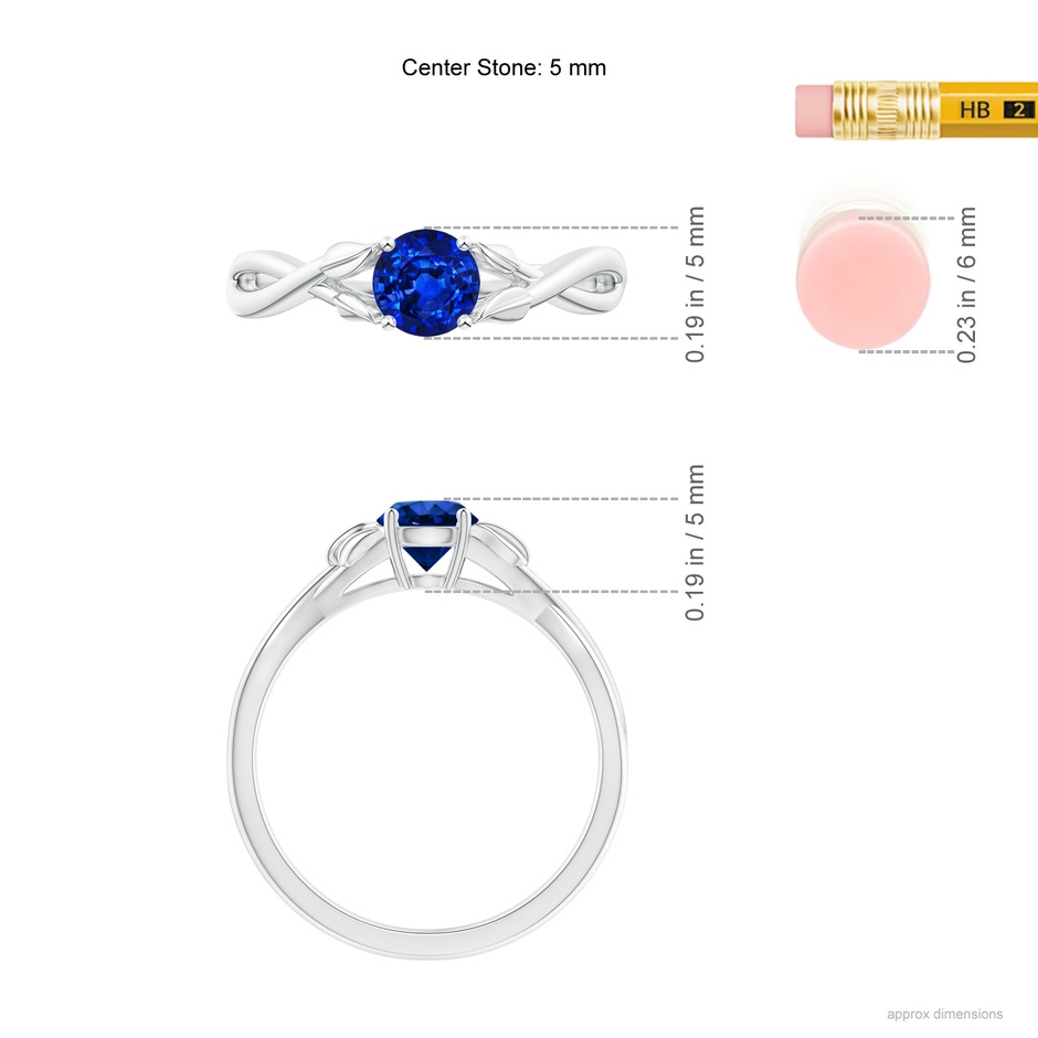 5mm AAAA Nature Inspired Blue Sapphire Crossover Ring with Leaf Motifs in White Gold ruler