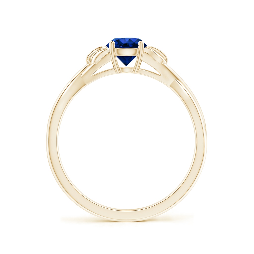 5mm AAAA Nature Inspired Blue Sapphire Crossover Ring with Leaf Motifs in Yellow Gold Side 199