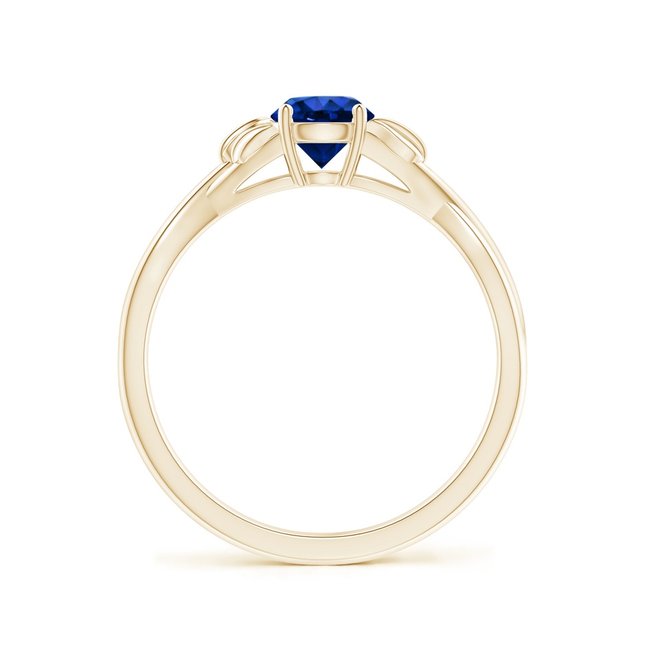 5mm AAAA Nature Inspired Blue Sapphire Crossover Ring with Leaf Motifs in Yellow Gold side 199