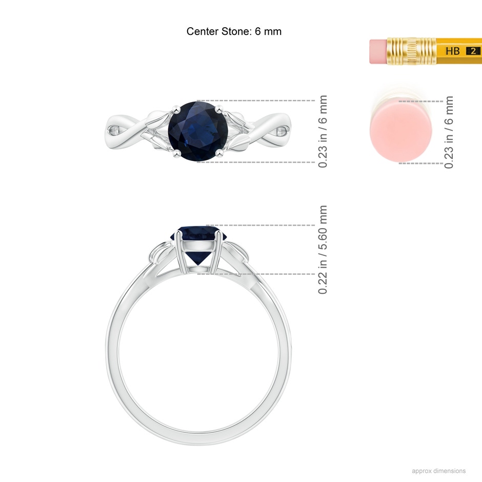 6mm A Nature Inspired Blue Sapphire Crossover Ring with Leaf Motifs in P950 Platinum ruler