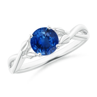 6mm AAA Nature Inspired Blue Sapphire Crossover Ring with Leaf Motifs in P950 Platinum