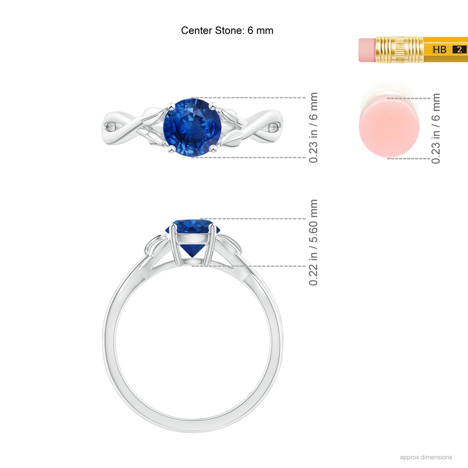 6mm AAA Nature Inspired Blue Sapphire Crossover Ring with Leaf Motifs in P950 Platinum ruler