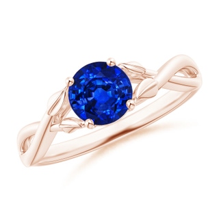 6mm AAAA Nature Inspired Blue Sapphire Crossover Ring with Leaf Motifs in 10K Rose Gold
