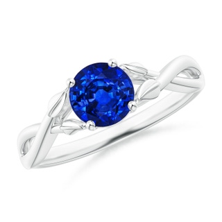 6mm AAAA Nature Inspired Blue Sapphire Crossover Ring with Leaf Motifs in P950 Platinum