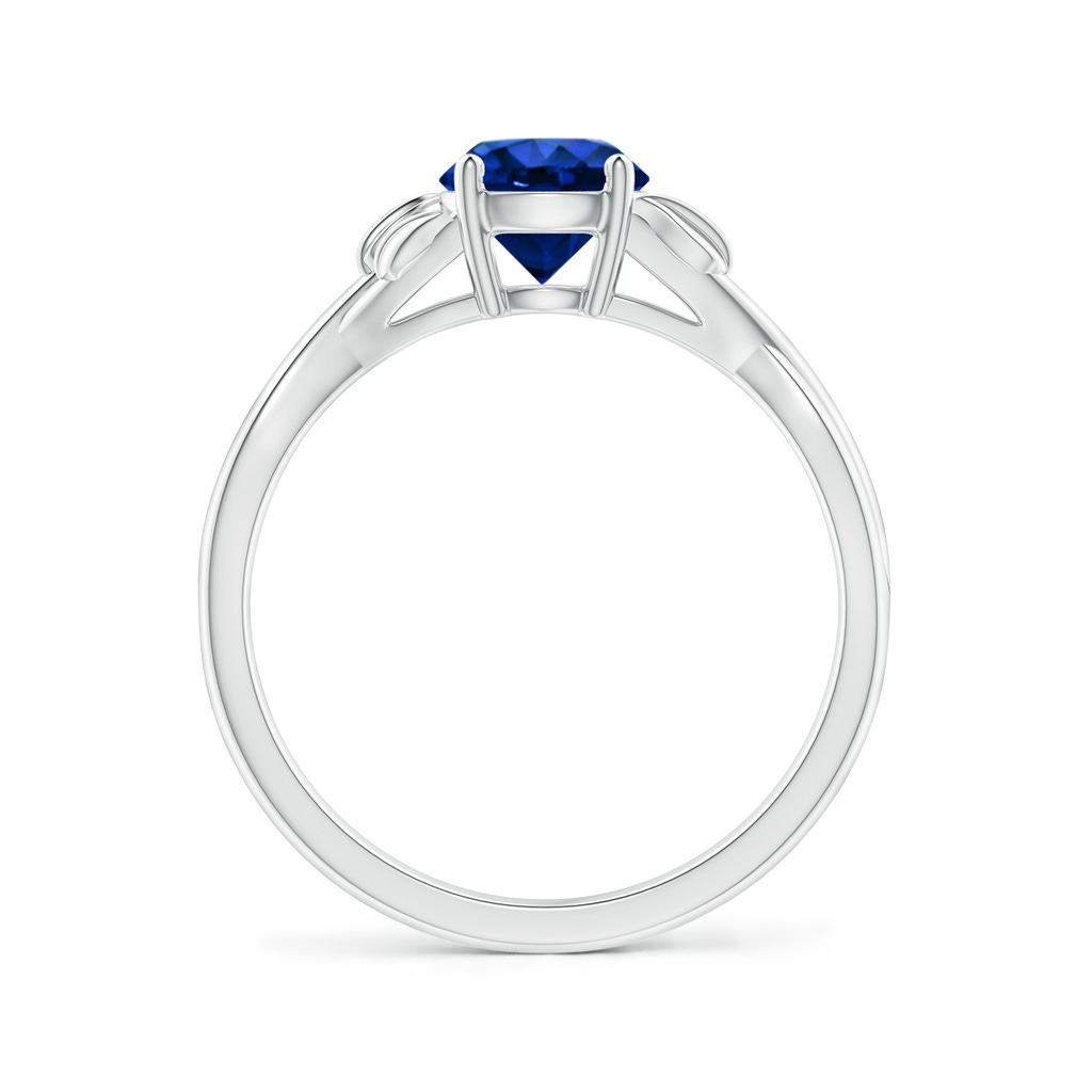 6mm AAAA Nature Inspired Blue Sapphire Crossover Ring with Leaf Motifs in White Gold Side 199