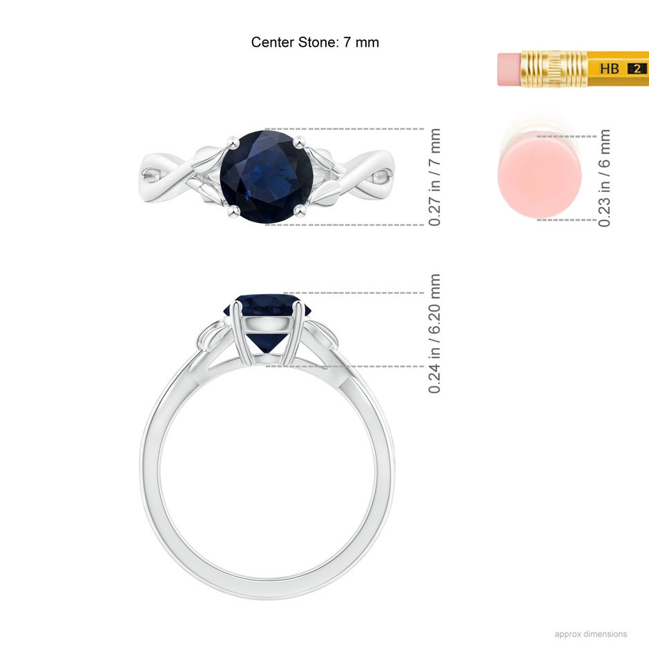 7mm A Nature Inspired Blue Sapphire Crossover Ring with Leaf Motifs in P950 Platinum ruler