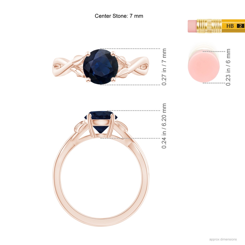 7mm A Nature Inspired Blue Sapphire Crossover Ring with Leaf Motifs in Rose Gold ruler