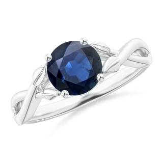 7mm AA Nature Inspired Blue Sapphire Crossover Ring with Leaf Motifs in P950 Platinum