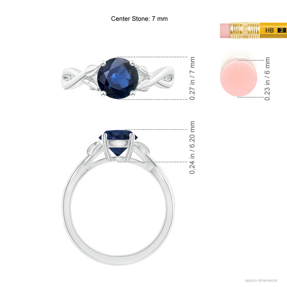 7mm AA Nature Inspired Blue Sapphire Crossover Ring with Leaf Motifs in P950 Platinum ruler