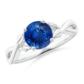 7mm AAA Nature Inspired Blue Sapphire Crossover Ring with Leaf Motifs in P950 Platinum