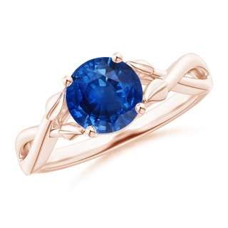 7mm AAA Nature Inspired Blue Sapphire Crossover Ring with Leaf Motifs in Rose Gold