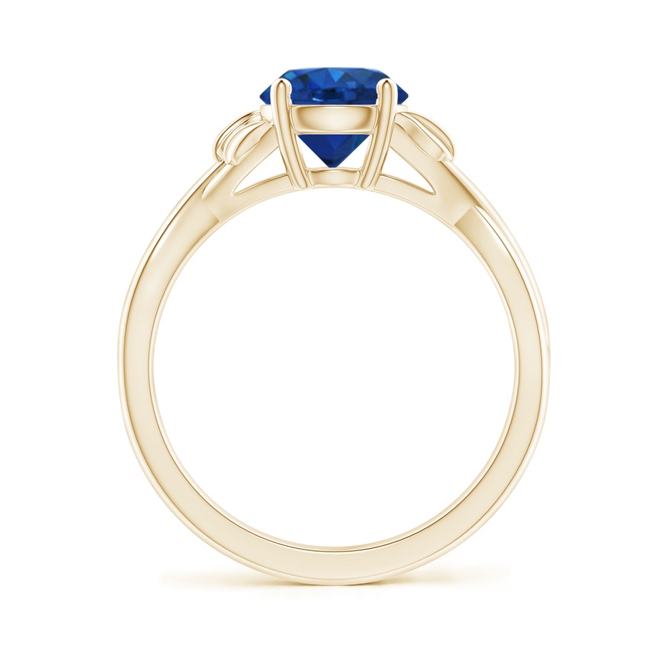 7mm AAA Nature Inspired Blue Sapphire Crossover Ring with Leaf Motifs in Yellow Gold side 199
