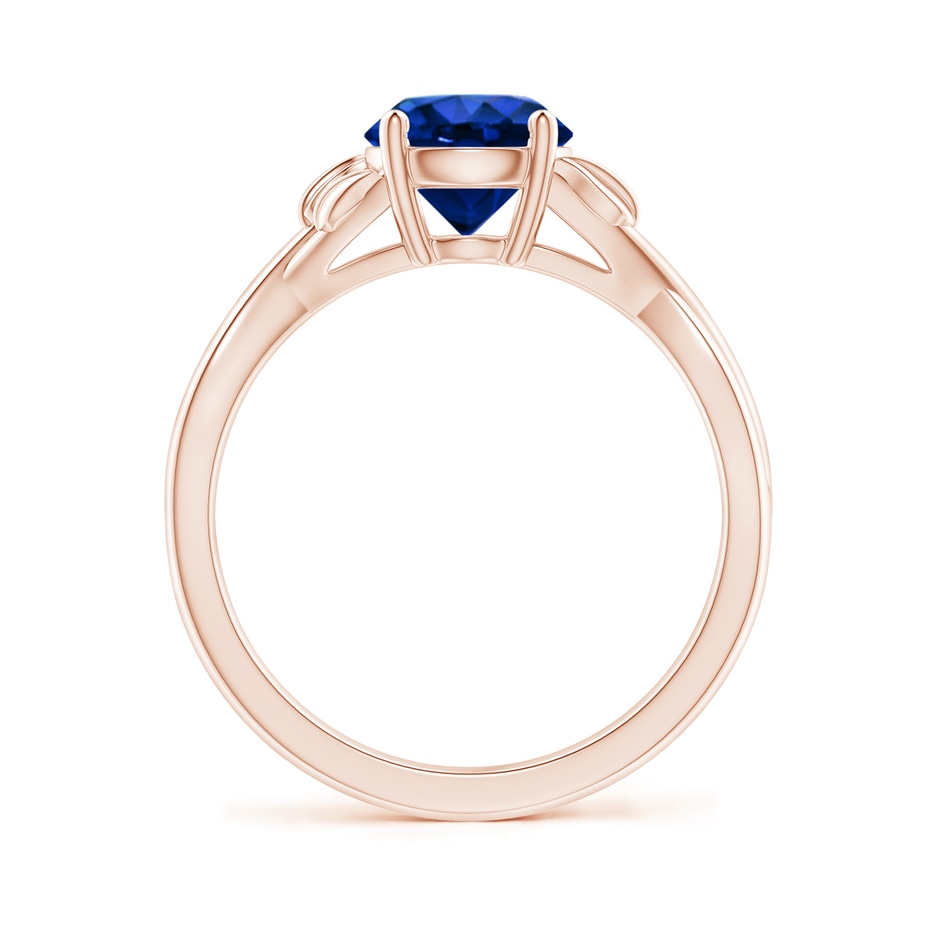 7mm AAAA Nature Inspired Blue Sapphire Crossover Ring with Leaf Motifs in 9K Rose Gold side 199