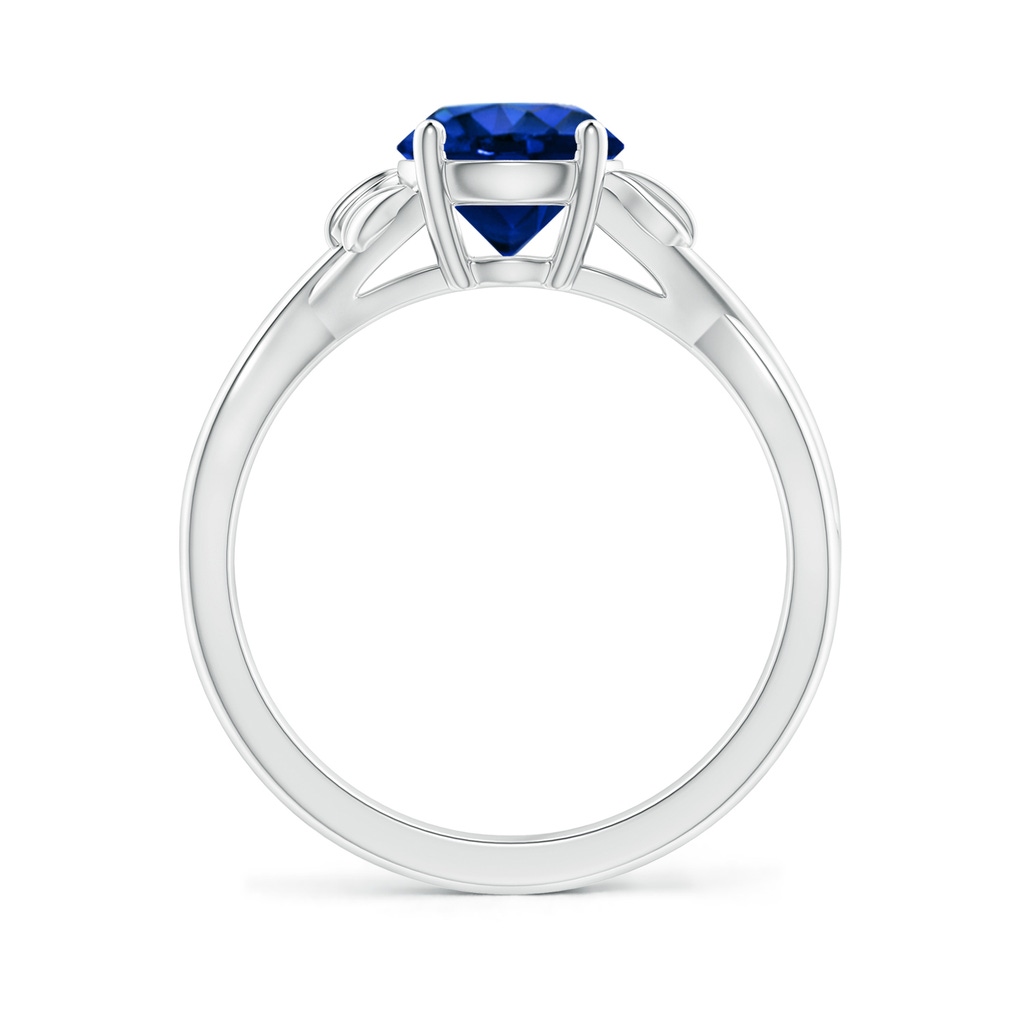 7mm AAAA Nature Inspired Blue Sapphire Crossover Ring with Leaf Motifs in P950 Platinum Side 199