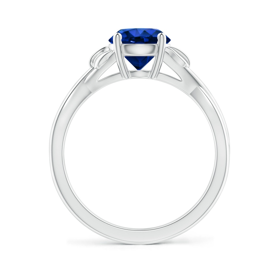 7mm AAAA Nature Inspired Blue Sapphire Crossover Ring with Leaf Motifs in White Gold side 199