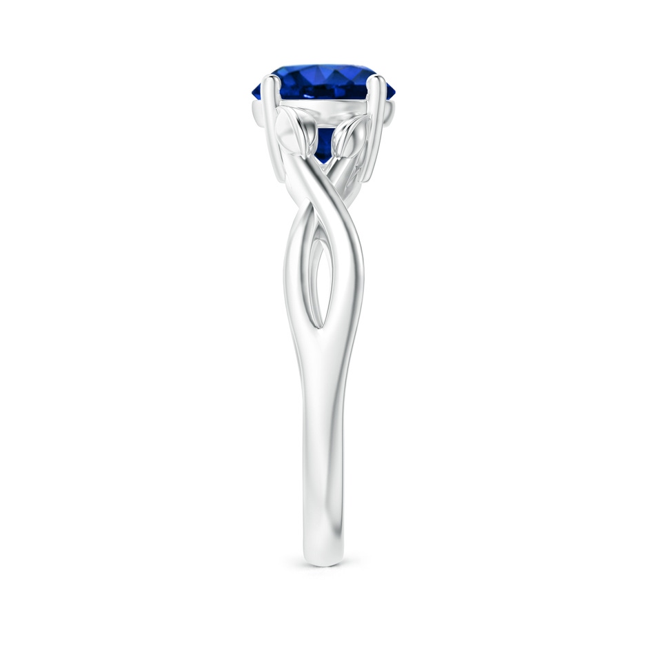 7mm AAAA Nature Inspired Blue Sapphire Crossover Ring with Leaf Motifs in White Gold side 299
