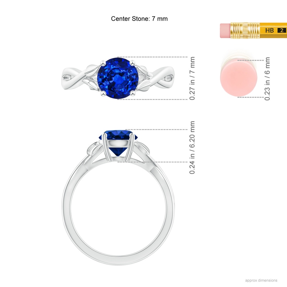 7mm AAAA Nature Inspired Blue Sapphire Crossover Ring with Leaf Motifs in White Gold ruler