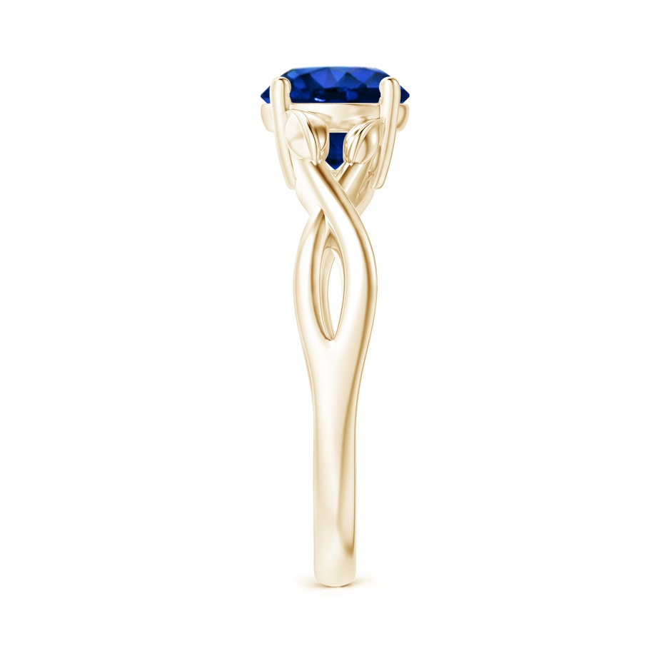 7mm AAAA Nature Inspired Blue Sapphire Crossover Ring with Leaf Motifs in Yellow Gold side 299