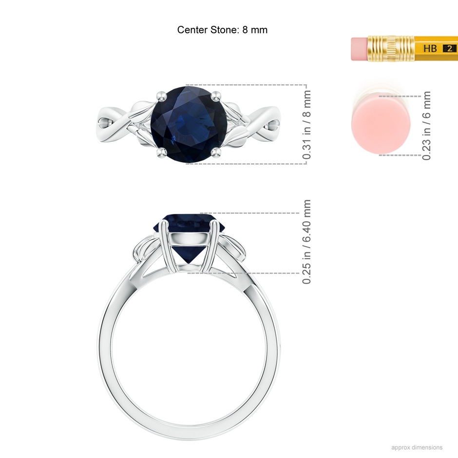 8mm A Nature Inspired Blue Sapphire Crossover Ring with Leaf Motifs in White Gold ruler