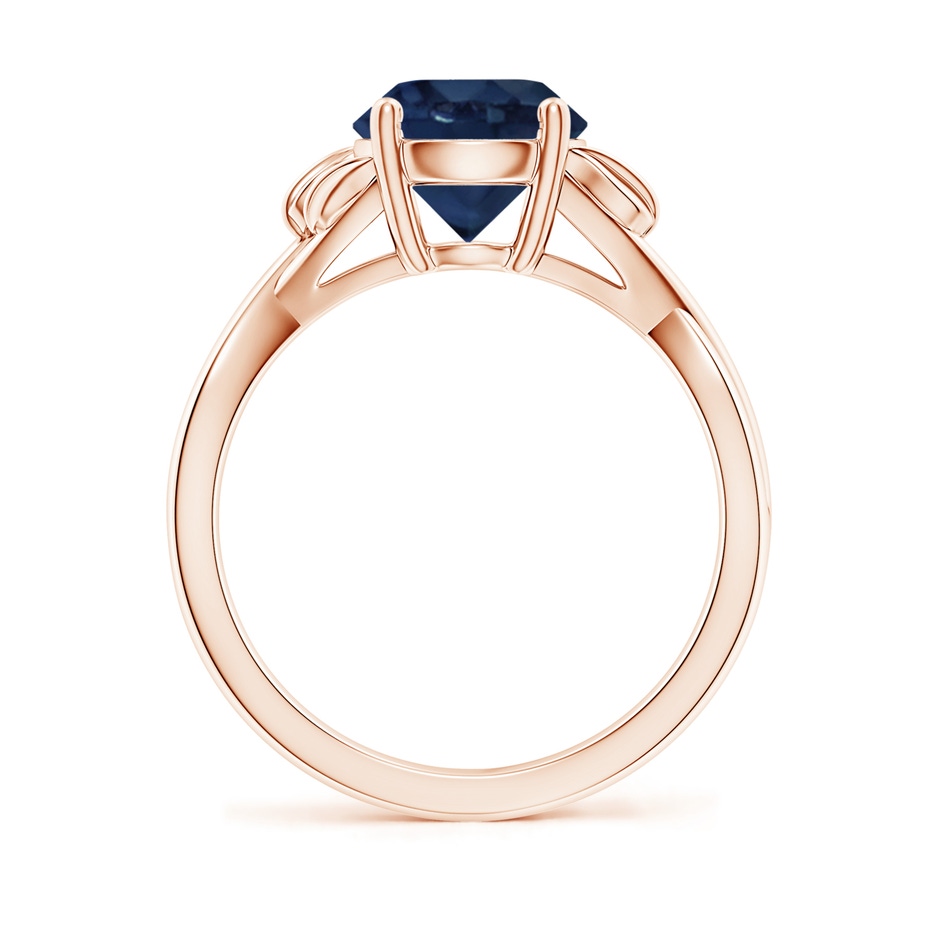 8mm AA Nature Inspired Blue Sapphire Crossover Ring with Leaf Motifs in Rose Gold side 199