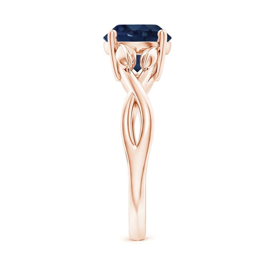 8mm AA Nature Inspired Blue Sapphire Crossover Ring with Leaf Motifs in Rose Gold side 299