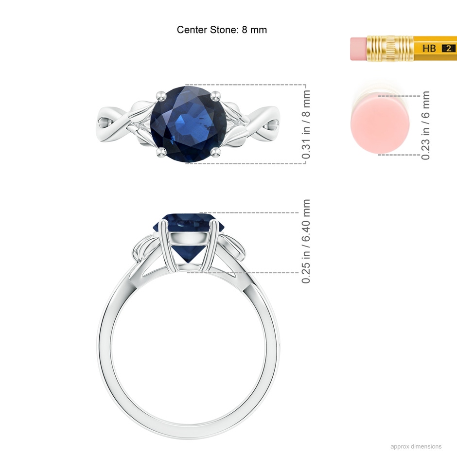 8mm AA Nature Inspired Blue Sapphire Crossover Ring with Leaf Motifs in White Gold ruler