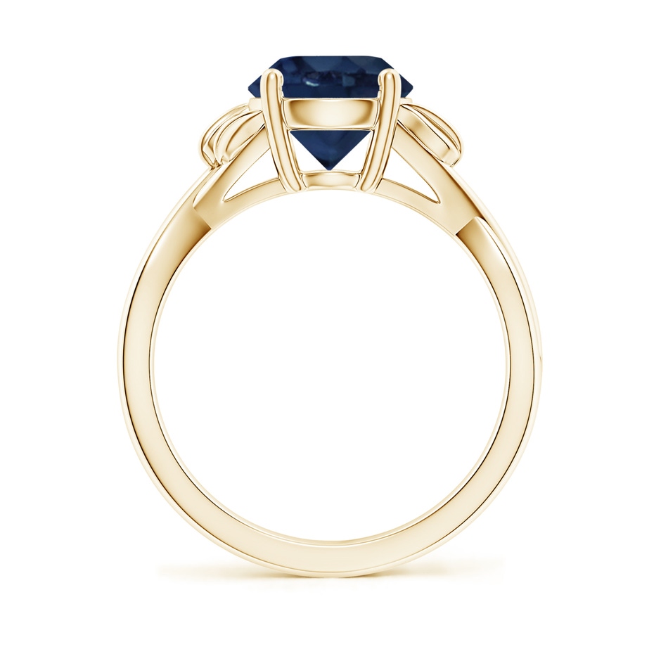 8mm AA Nature Inspired Blue Sapphire Crossover Ring with Leaf Motifs in Yellow Gold side 199