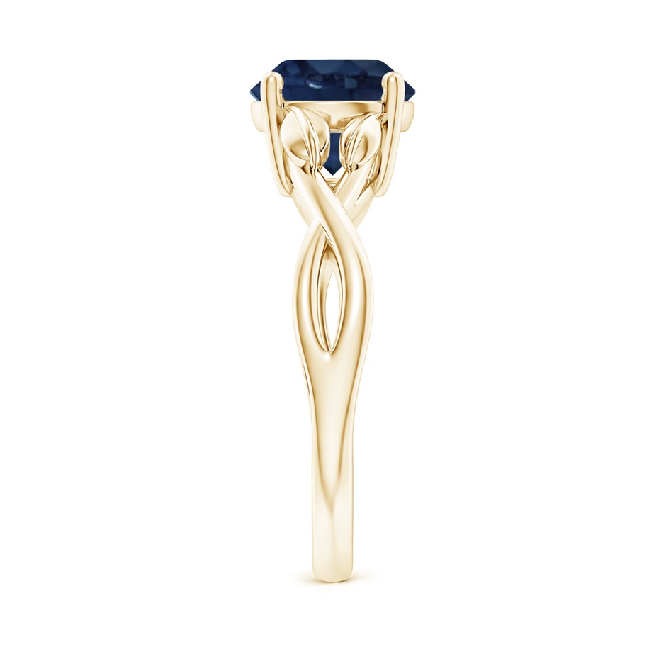 8mm AA Nature Inspired Blue Sapphire Crossover Ring with Leaf Motifs in Yellow Gold side 299