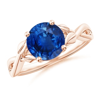 8mm AAA Nature Inspired Blue Sapphire Crossover Ring with Leaf Motifs in 10K Rose Gold