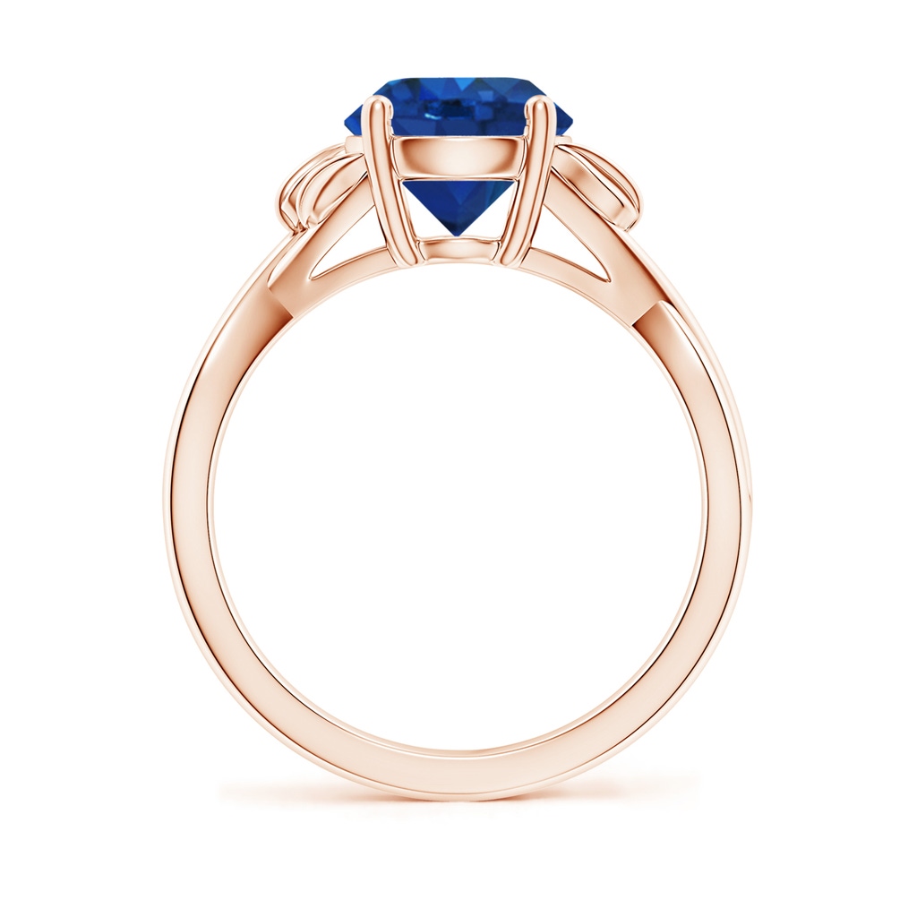 8mm AAA Nature Inspired Blue Sapphire Crossover Ring with Leaf Motifs in Rose Gold Side 199