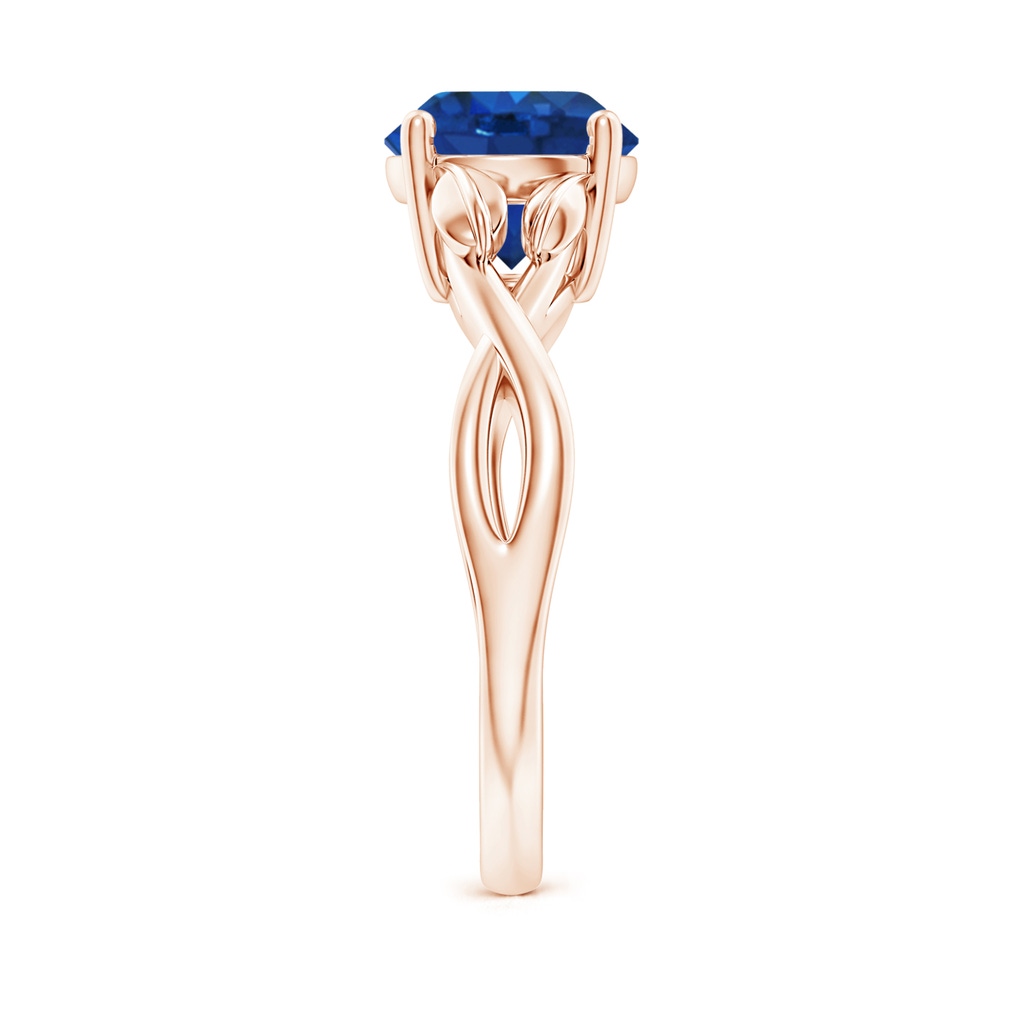 8mm AAA Nature Inspired Blue Sapphire Crossover Ring with Leaf Motifs in Rose Gold Side 299