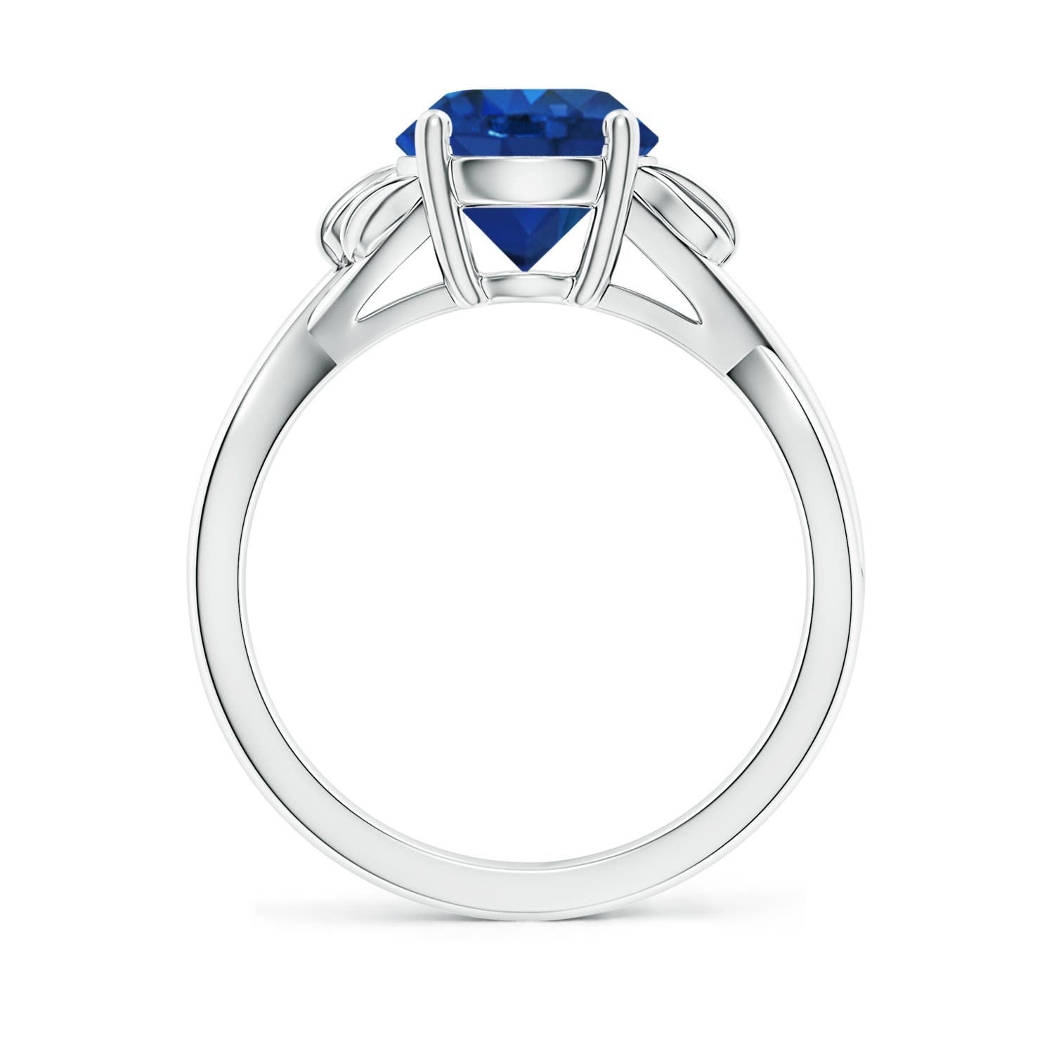 8mm AAA Nature Inspired Blue Sapphire Crossover Ring with Leaf Motifs in White Gold