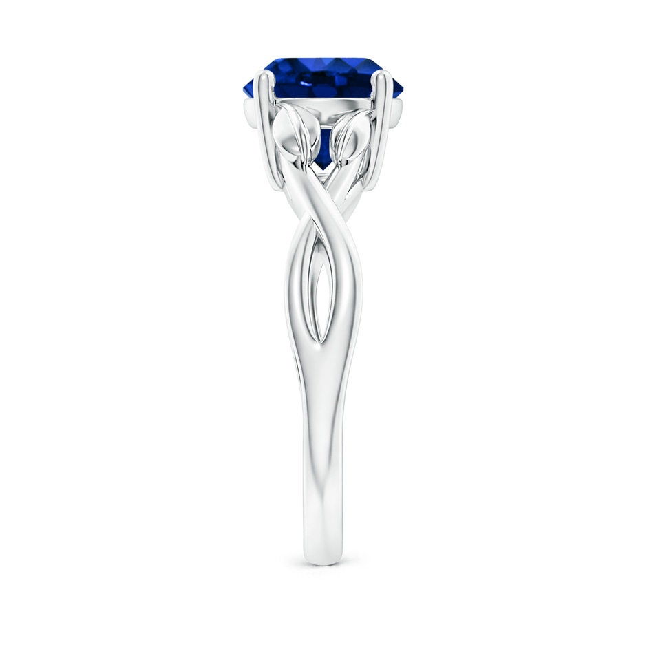 8mm AAAA Nature Inspired Blue Sapphire Crossover Ring with Leaf Motifs in P950 Platinum side 299