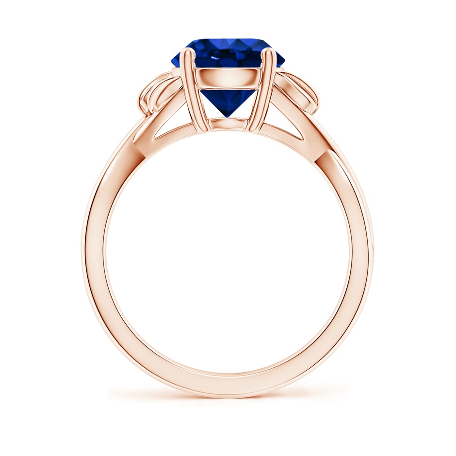8mm AAAA Nature Inspired Blue Sapphire Crossover Ring with Leaf Motifs in Rose Gold side 199