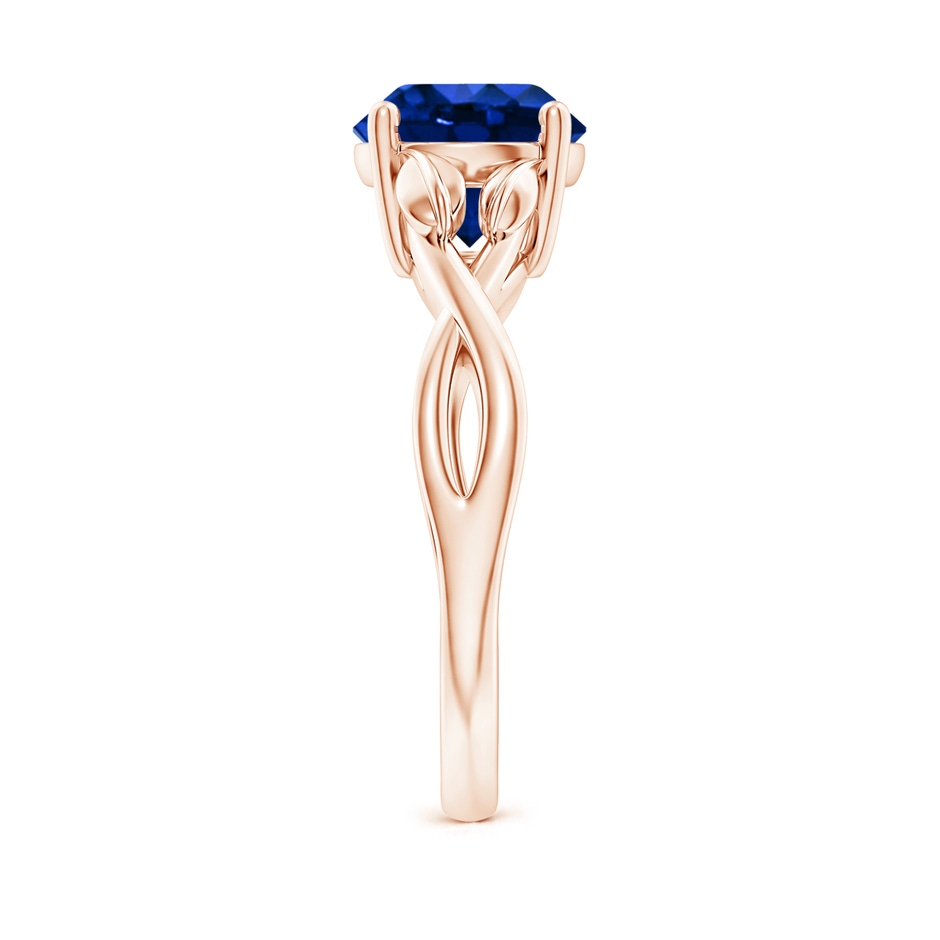 8mm AAAA Nature Inspired Blue Sapphire Crossover Ring with Leaf Motifs in Rose Gold side 299