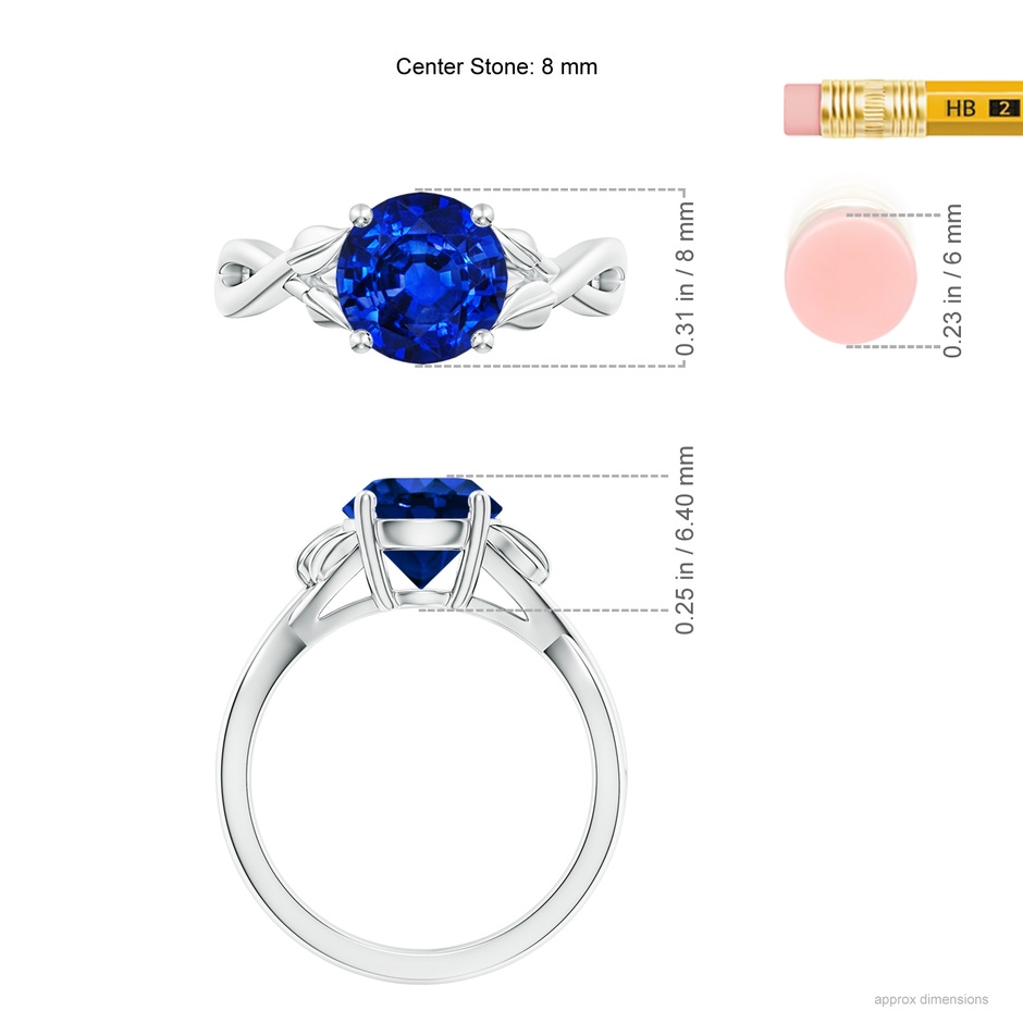 8mm AAAA Nature Inspired Blue Sapphire Crossover Ring with Leaf Motifs in White Gold ruler