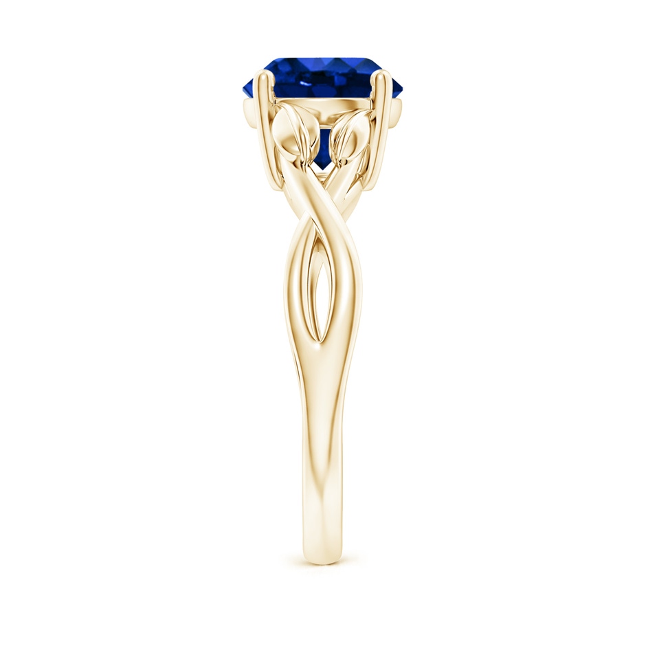8mm Lab-Grown Nature Inspired Blue Sapphire Crossover Ring with Leaf Motifs in Yellow Gold side 299