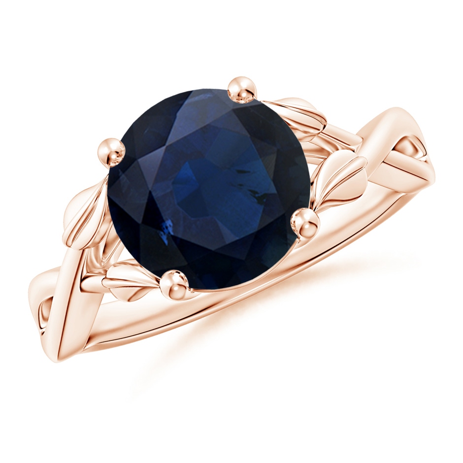9mm A Nature Inspired Blue Sapphire Crossover Ring with Leaf Motifs in 9K Rose Gold 