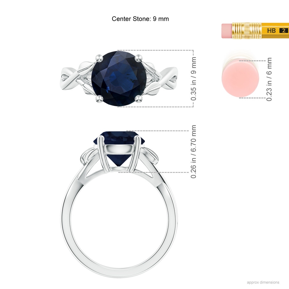 9mm A Nature Inspired Blue Sapphire Crossover Ring with Leaf Motifs in White Gold ruler