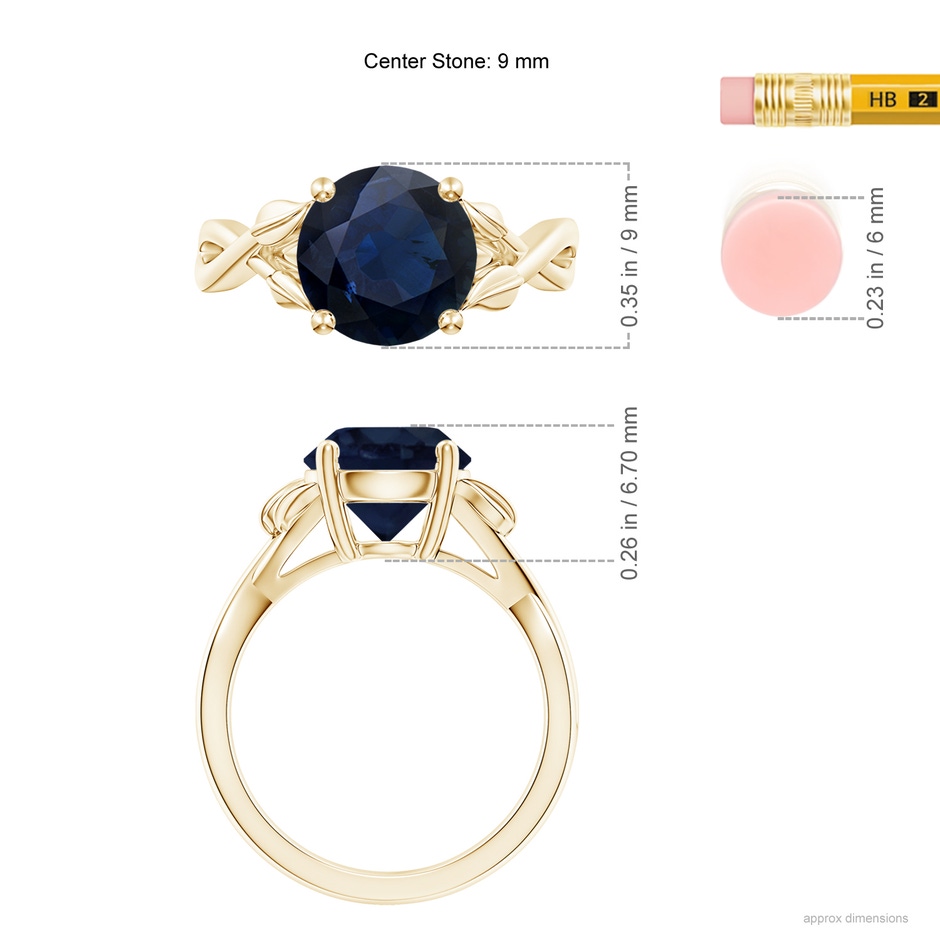 9mm A Nature Inspired Blue Sapphire Crossover Ring with Leaf Motifs in Yellow Gold ruler