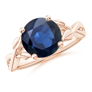9mm AA Nature Inspired Blue Sapphire Crossover Ring with Leaf Motifs in 10K Rose Gold