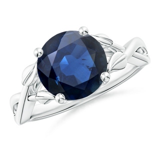9mm AA Nature Inspired Blue Sapphire Crossover Ring with Leaf Motifs in P950 Platinum
