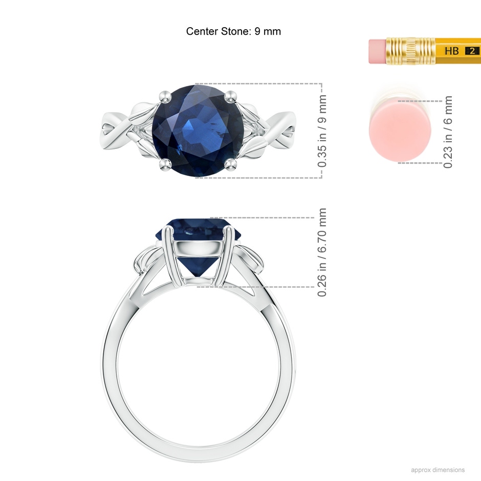 9mm AA Nature Inspired Blue Sapphire Crossover Ring with Leaf Motifs in P950 Platinum ruler