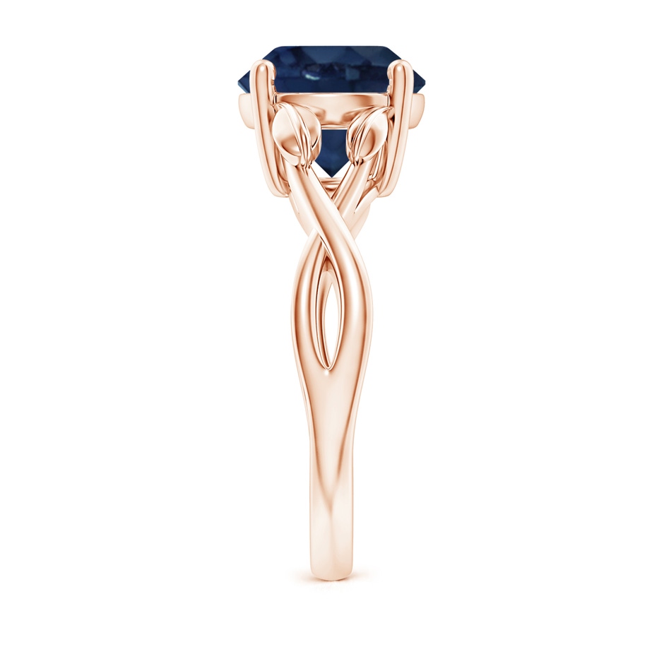 9mm AA Nature Inspired Blue Sapphire Crossover Ring with Leaf Motifs in Rose Gold side 299