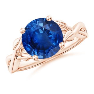 9mm AAA Nature Inspired Blue Sapphire Crossover Ring with Leaf Motifs in 10K Rose Gold