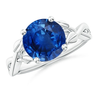 9mm AAA Nature Inspired Blue Sapphire Crossover Ring with Leaf Motifs in P950 Platinum