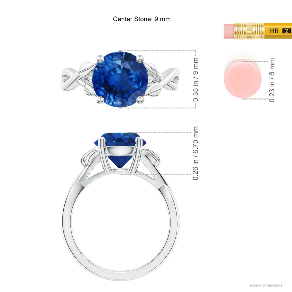 9mm AAA Nature Inspired Blue Sapphire Crossover Ring with Leaf Motifs in P950 Platinum ruler