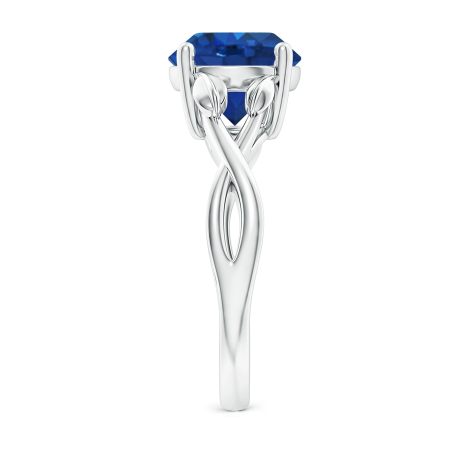 9mm AAA Nature Inspired Blue Sapphire Crossover Ring with Leaf Motifs in White Gold side 299
