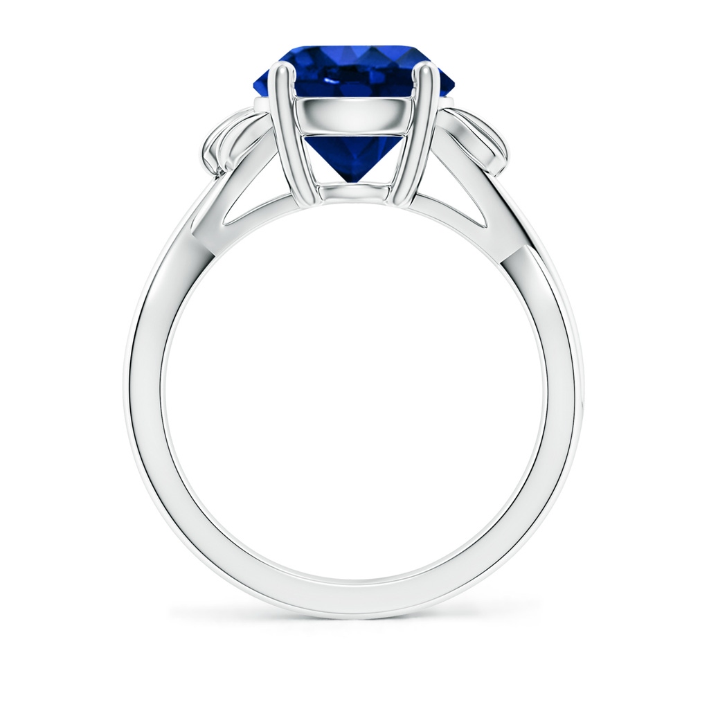 9mm Lab-Grown Nature Inspired Blue Sapphire Crossover Ring with Leaf Motifs in White Gold - side 199